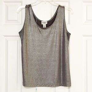 Chico's Silver Metallic Scoop Neck Sleeveless Tank Top. Size Women's Medium